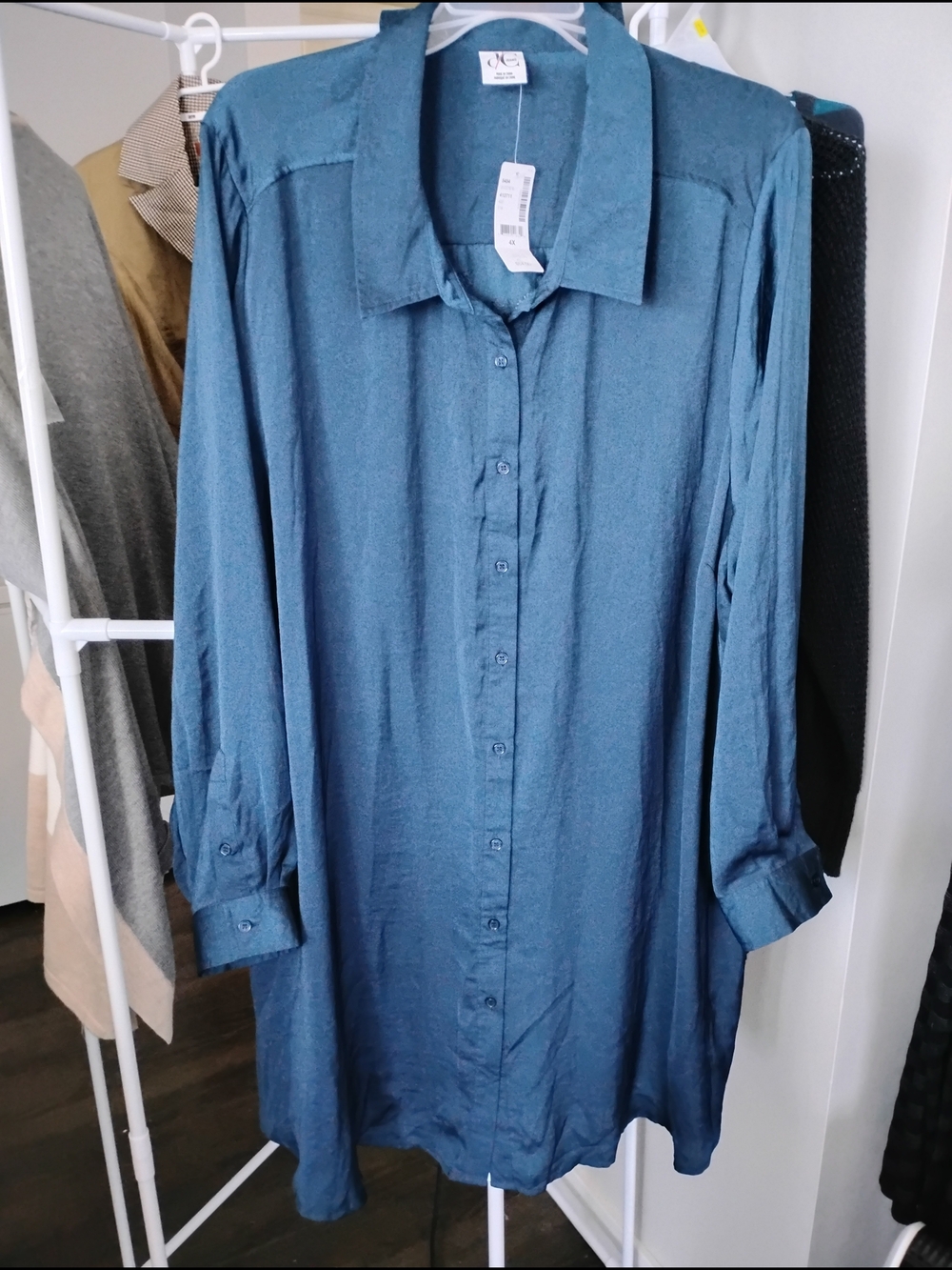 Penningtons DC Women Embroided Back Lightweight Slate Blue Button-Up Tunic Shirt